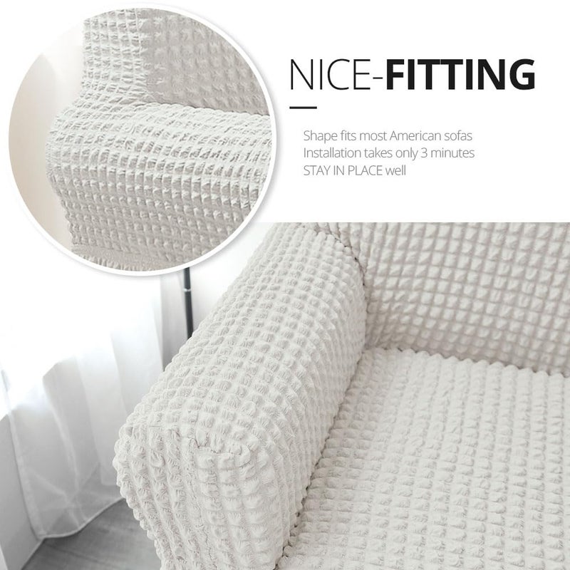 NICEEC Sofa Slipcover Ivory Sofa Cover 1 Piece Easy Fitted Sofa Couch Cover Universal High Stretch Durable Furniture Protector with Skirt Country Style (3 Seater Ivory) - Image 3